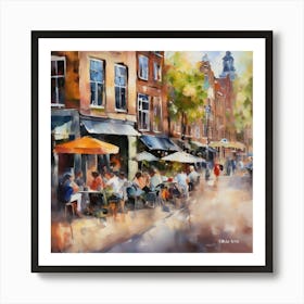 Amsterdam Cafes.Amsterdam city.summer. Cafes. Passersby, sidewalks. Oil colors. 6 Art Print