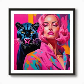 Woman With Pink Hair And A Leopard Art Print