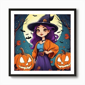 Halloween Witch With Pumpkins 2 Art Print