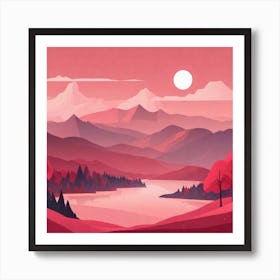 Misty mountains background in red tone 97 Art Print