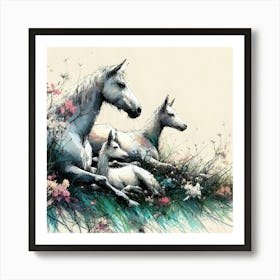 Horses In The Meadow Art Print