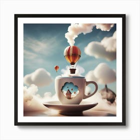 Hot Air Balloon In A Coffee Cup Art Print