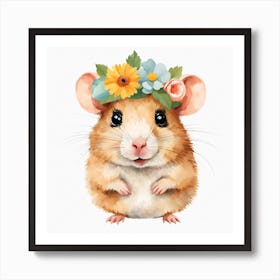Floral Baby Hamster Nursery Illustration (62) Art Print