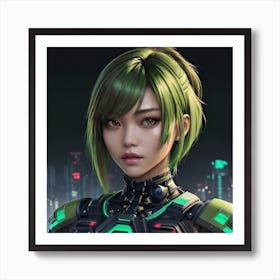 Painting Of A Beautiful Asian Cyberpunk Woman With Mod 02 Art Print