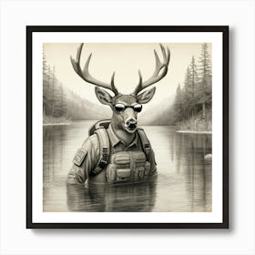 Deer In The Water 6 Art Print