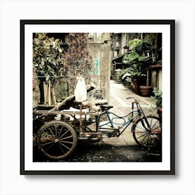 Old Bicycle Cart Vintage Art Print
