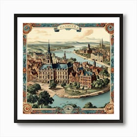 A Vintage Map, Of A Historic City With Ornate Borders And Labels art print 15 Art Print