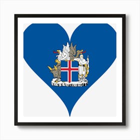 Heart Love Peace Blue Iceland Flag Coat Of Arms Symbol Art Print