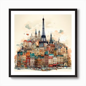 Paris Cityscape Watercolor Art Print