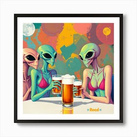 Aliens Drinking Beer Art Print