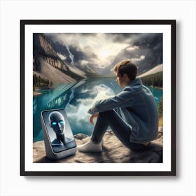 Man Looking At A Robot 2 Art Print