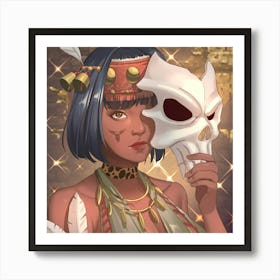 Woman Holding A Skull Mask Art Print