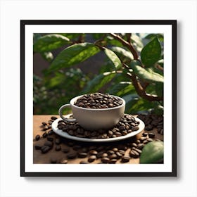 Coffee Beans On A Wooden Table Art Print