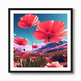 Pink Flowers In The Desert Art Print