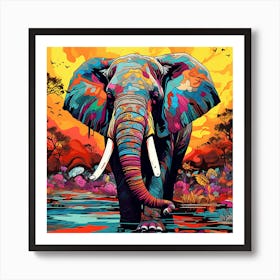 Elephant In The Water 1 Art Print