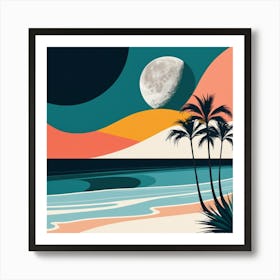 Beach Scene With Palm Trees Art Print