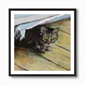 Hiding Cat Square Art Print