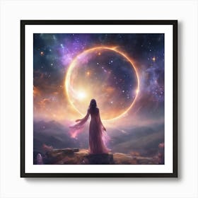 Woman Looking At The Moon Art Print