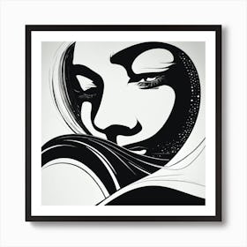 Black And White Drawing Of A Woman Black And White Abstract Art Art Print