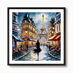 Oil Painting Woman with Eiffel Tower Background Art Print