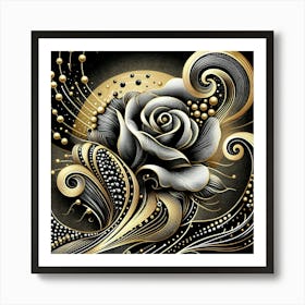 Black And Gold Rose 1 Art Print