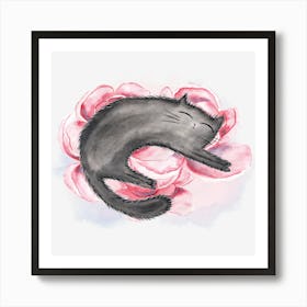 Cat Sleeping On Roses 1 Art Print