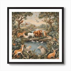 Animals In The Forest Art Print