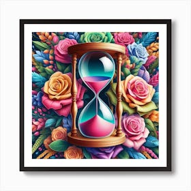 Hourglass With Roses Art Print