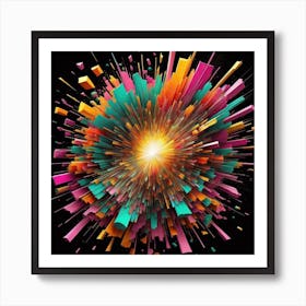 An Abstract Color Explosion 1, that bursts with vibrant hues and creates an uplifting atmosphere. Generated with AI, Art style_Scatter,CFG Scale_7.5, Step Scale_50. Art Print