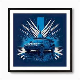Car Blue Artwork Of Graphic Design Flat (69) Art Print