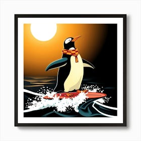 Penguin Surfing Art Print