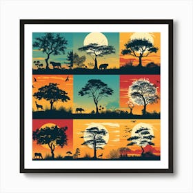 Set Of Silhouettes Of African Animals Art Print