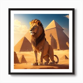 Lion In Front Of Pyramids Póster