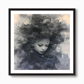 Ink Portrait Of Surreal Ghost Girl Art Print