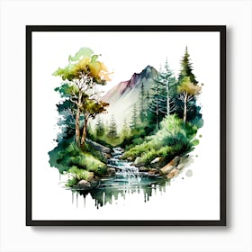 Watercolor Of A Waterfall 2 Art Print