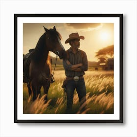 Cowboy And His Horse Art Print