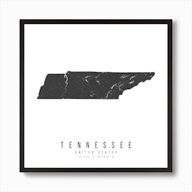 Tennessee Mono Black And White Modern Minimal Street Map Square Art Print