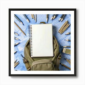 Backpack With Pencils And Notebook Art Print