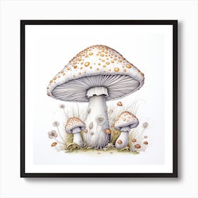 Mushrooms On A White Background Art Print