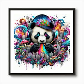 Panda With Headphones Art Print