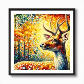 "Kaleidoscopic Grace" is an art piece where the majesty of the natural world meets the enchantment of pointillism. This vibrant portrayal of a stag is composed of countless colorful dots, creating a mosaic of visual splendor that draws the eye and captivates the soul. The artwork's radiant hues and meticulous detail offer a modern twist on the classic wildlife portrait, making it an ideal acquisition for art lovers and collectors. The piece promises to add a burst of color and a touch of nature-inspired wonder to any space, appealing to those who appreciate wildlife and the unique beauty of dot art. "Kaleidoscopic Grace" is not just a visual treat; it's an investment in a piece that will continue to reveal new layers and inspire awe with each viewing. Art Print