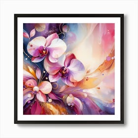 Abstract Luminous Orchids Art Print