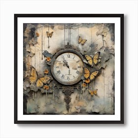 Clock With Butterflies Art Print