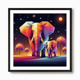 The Moon and Star Dreamers Elephants Art Print