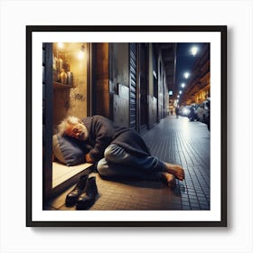 Homeless Man Sleeping On The Street Art Print