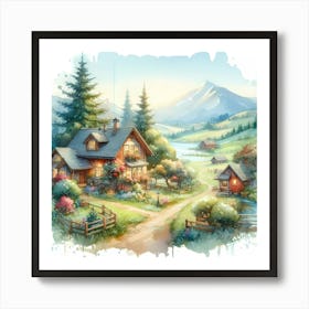 Watercolor Of A Cottage Art Print