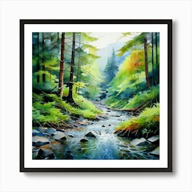 Watercolor Abstract Landscape Pisgah And Nantahala National Forests Studio Photography Art Print