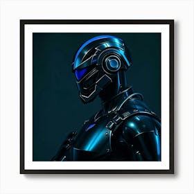 Futuristic Robot in Blue Light Art Print