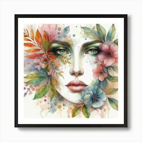 Watercolor Of A Woman With Flowers 12 Art Print