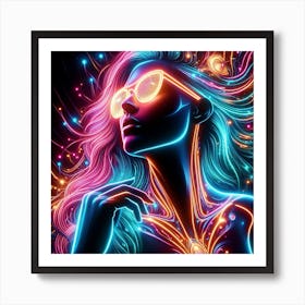 Neon Girl With Sunglasses Art Print